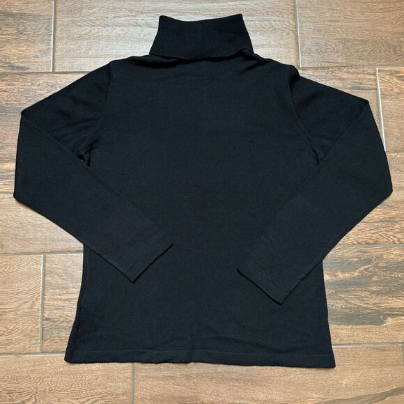 100% WOOL SWEATER Linea Donna Lightweight BLACK Merino Wool Sweater L Washable - Picture 7 of 7